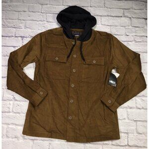 Valor Collective Mens Jacket Brown Corduroy Black Hood Drawcord Buttons Medium